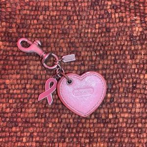 Coach breast cancer ribbon leather keychain